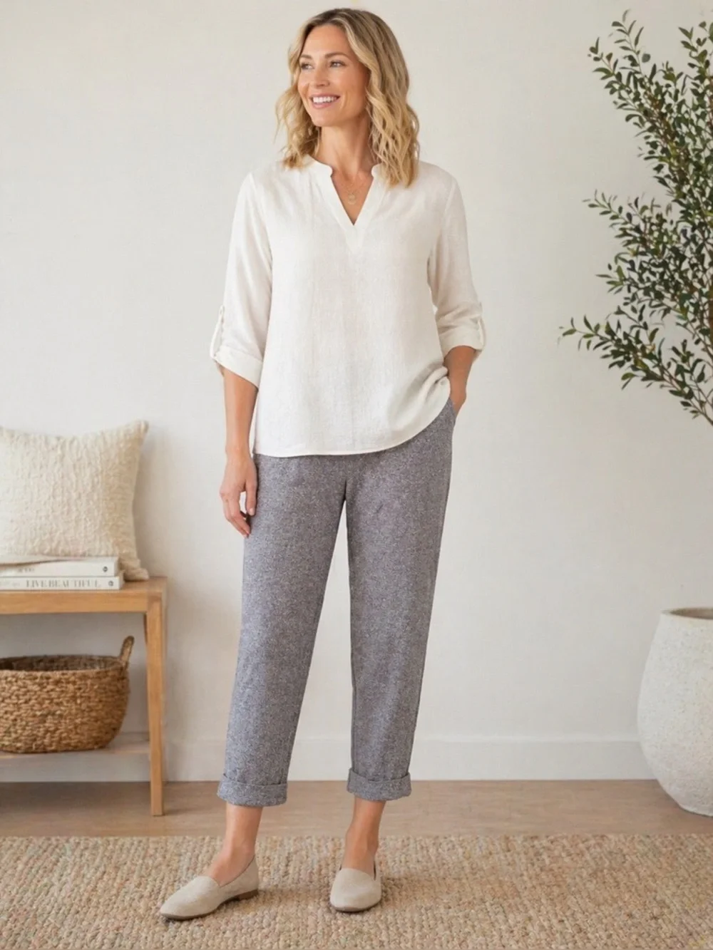 J Jill Wearever pants size large petite brown and cream heathered